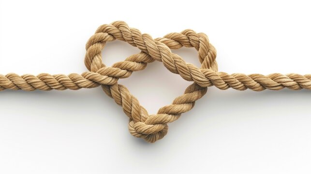 Heart shape knot of rope isolated on white background.