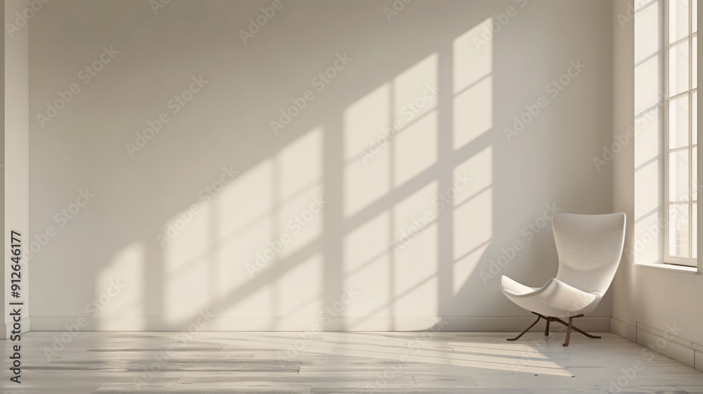 Poster sunlit minimalist room with geometric shadows cast by window