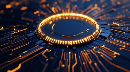 A close-up view of an abstract circuit design with glowing orange elements. Perfect for technology and innovation themes.