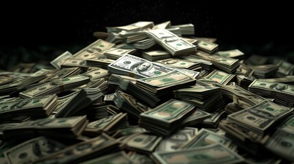 Big pile of money american dollar bills without shadow 3d. A.I.