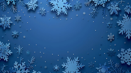 Blue Christmas snowflakes background,Vector illustration. Paper cut cartoon style