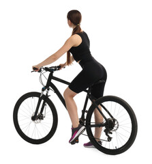 Obraz premium Woman on sports bicycle against white background
