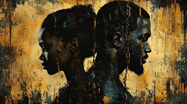 Black male and female couple A historical and remembrance-themed design for International Day of Remembrance of the Slave Trade and Its Abolition