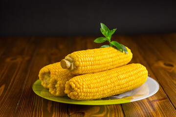boiled sweet delicious corn in a plate