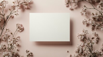 Wedding invitation card mockup with flowers and ample copy space for text