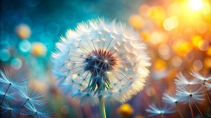 Soft dandelion, extreme closeup, nature background.