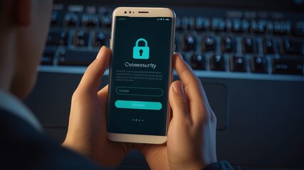 Cybersecurity concept. A person uses a smartphone to log in and password protect their data. Cyber Security..