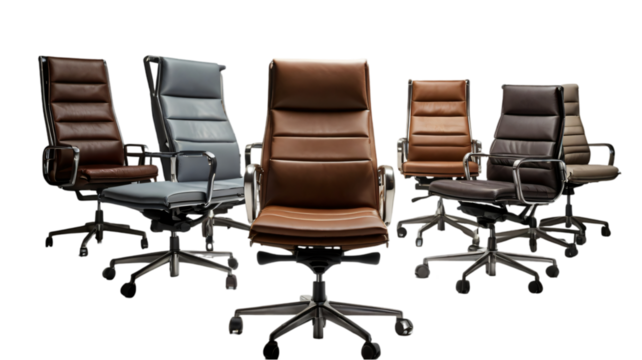 The office chair from black leather. Isolated, Empty Black Leather Office Chair, set of black office chair isolated on png white transparent background, The office chair from black leather. Isolated