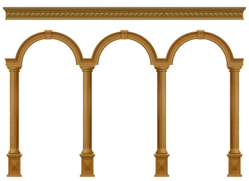 Wooden arch of portal door with columns