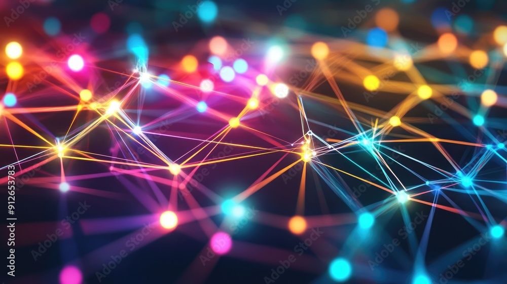Wall mural abstract digital technology background with network colorful connection lines
