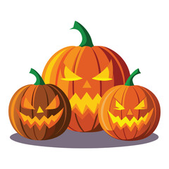 Flat Vector Halloween Pumpkins. Assortment evil pumpkins