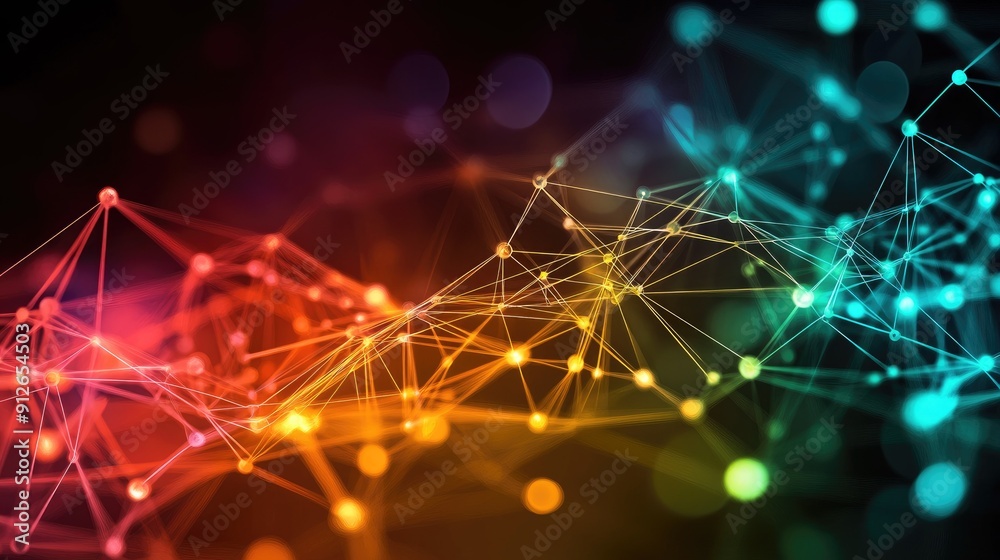 Wall mural abstract digital technology background with network colorful connection lines