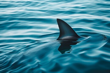 Obraz premium The shark is patrolling its waters, its fin is visible on the surface of the ocean