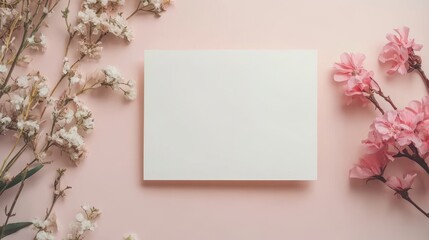 Obraz premium Blank card surrounded by pink roses with ample space for text or customization