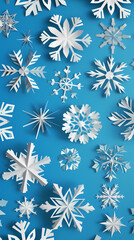 Fototapeta premium Blue Christmas snowflakes background,Vector illustration. Paper cut cartoon style