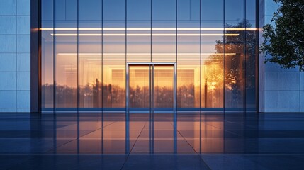Fototapeta premium Sleek glass entrance to an office building