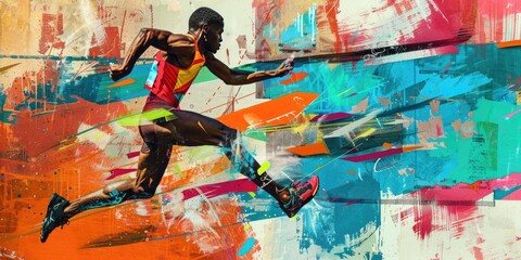 Fototapeta premium Abstract art of a runner in mid-jump.
