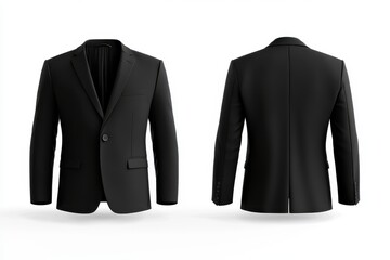 Front and back view of two black blazers on white background