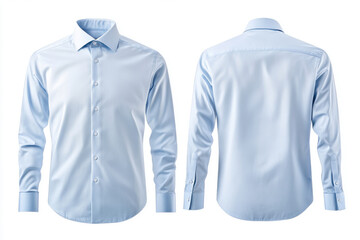 Fototapeta premium Light blue formal shirt front and back views on white background