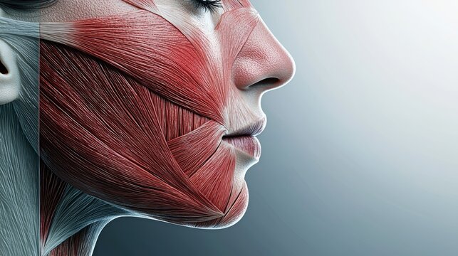 Close-up profile view of human face with visible facial muscles.