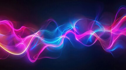 Abstract swirling neon light trails in a dark background