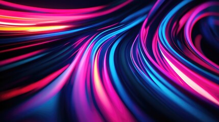 Abstract swirling neon light trails in a dark background