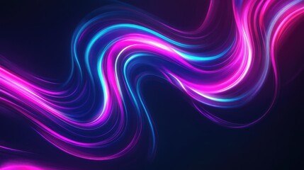 Abstract swirling neon light trails in a dark background