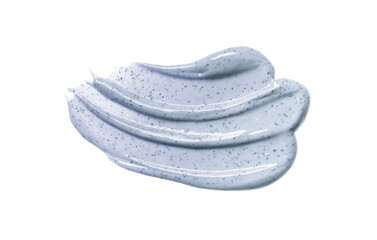 Cosmetic product texture swatch brush stroke of gray scrub mask cleanser foam isolated on white