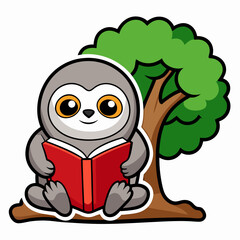 A sloth reading a book under a tree