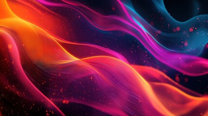 Fototapeta premium Abstract colorful waves with glowing particles and lines on a dark background.