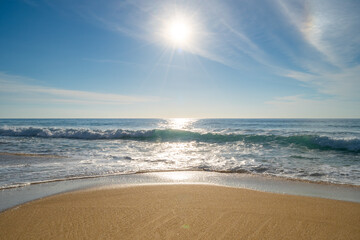 Empty tropical beach and seascape, Beautiful sandy beach and sea in sunny day,Blue sky in good...