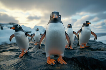 Obraz premium group of southern penguins living in the wildlife nature of antarctica 