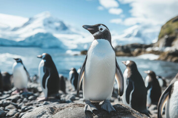 Obraz premium group of southern penguins living in the wildlife nature of antarctica 