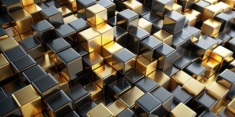 Abstract background of irregularly stacked golden and black cuboids, Abstract, background, stacked, golden, black, cuboids
