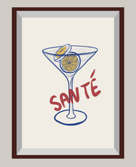 Cocktail drinks boho poster. Hand drawn minimal design. Perfect for wallpaper, template, banner, wall decor, print, postcard, cover. Vector sketch illustration