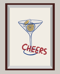 Cocktail drinks boho poster. Hand drawn minimal design. Perfect for wallpaper, template, banner, wall decor, print, postcard, cover. Vector sketch illustration