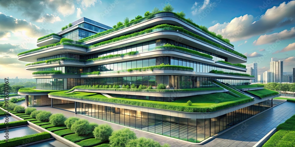 Canvas Prints Futuristic building with multiple levels and green roof houses, futuristic, building, green roof, ecological