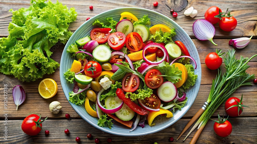 Canvas Prints Fresh and vibrant salad vegetables for a healthy meal, salad, vegetables, fresh, clean, non-toxic, organic, colorful