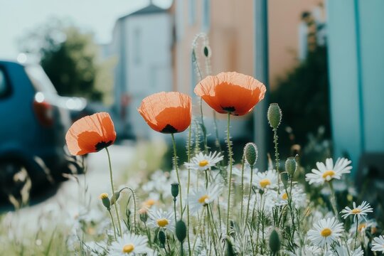 At the side of the road, urban greening and biodiversity can be seen