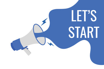 let’s start button, banner, label, template for website. let’s start text with colorful megaphone icon
