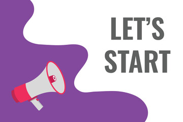 let’s start button, banner, label, template for website. let’s start text with colorful megaphone icon
