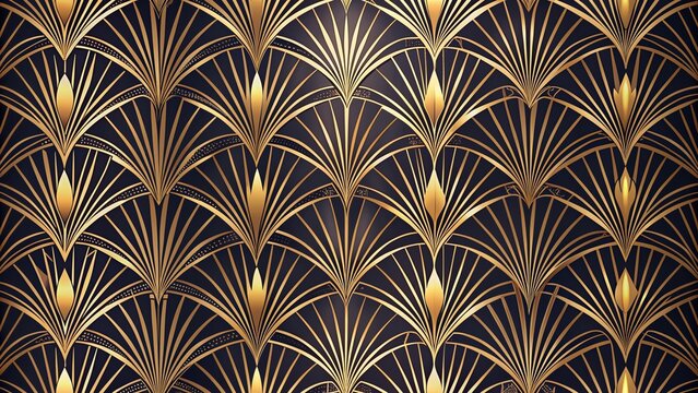 Elegant art deco seamless pattern features delicate golden geometric lines, abstract florals, and minimalist textures in a sophisticated, refined, and vintage-inspired design.