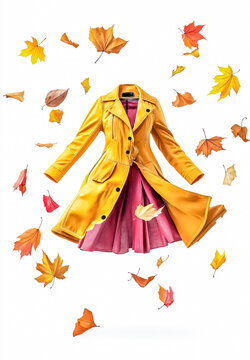 yellow coat pink dress autumn leaves clip art preview