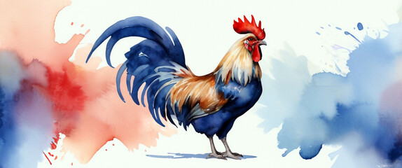 Vibrant rooster against a colorful background, showcasing bold hues and dynamic energy in a striking, eye-catching composition