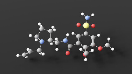 veralipride molecule 3d, molecular structure, ball and stick model, structural chemical formula typical antipsychotic
