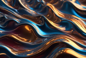 Fototapeta premium 35mm film photography, liquid metal background featuring a dynamic flow with bright highlights and deep shadows creating a 3D effect, high detail, vibrant color palette, volumetric lighting, ai