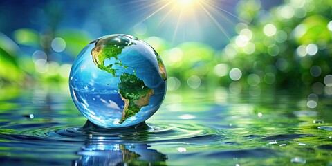 A drop globe symbolizing a sustainable future in a water world, water, globe, sustainable, future, environment, concept