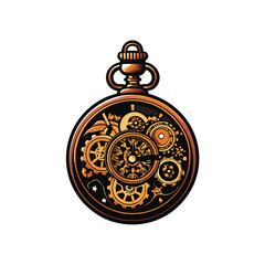 Classic illustration with pocket watch engraved. Vintage watch vector icon logo