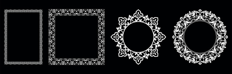 Set of decorative frames Elegant vector element for design in Eastern style, place for text. Floral black and white borders. Lace illustration for invitations and greeting cards.