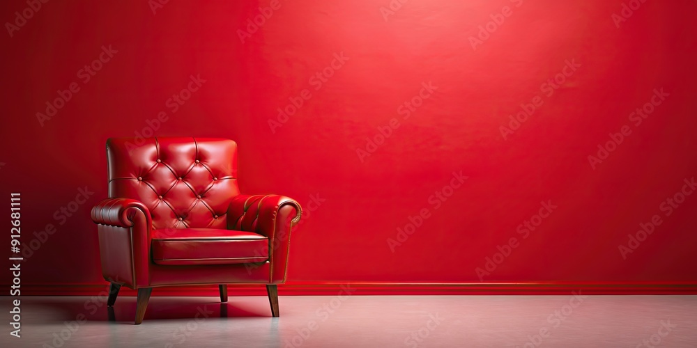 Sticker Studio background with red wall and red armchair, studio, background, red, wall, armchair, furniture, interior, design